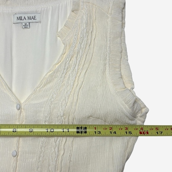 Mila Mae Sleeveless Tiered Midi Dress Size M Ivory V-Neck Button Details Belted - Picture 6 of 9